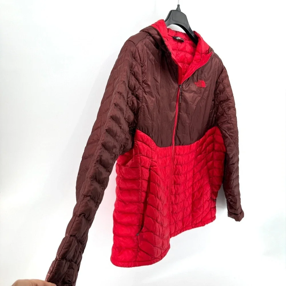 The North Face Thermoball Mens XXL Pre-Owned‎ Hooded Puffer Jacket Red Brown